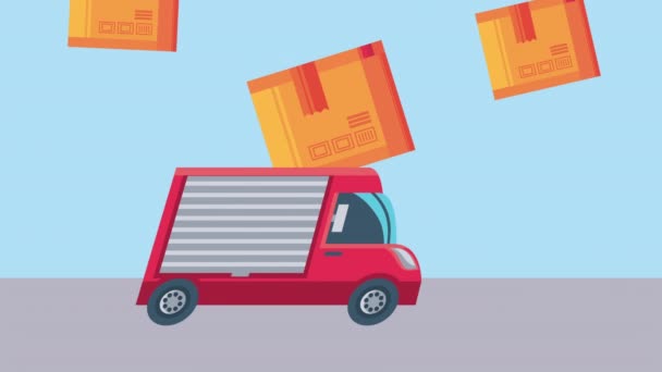 Cajas de servicio de entrega y animación furgoneta — Vídeos de Stock