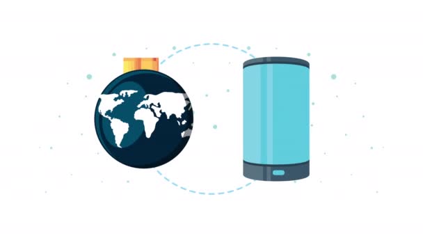 Caixa de serviço de entrega e smartphone com animação planeta terra — Vídeo de Stock