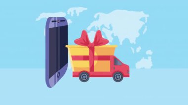 akıllı telefon ve kamyon animasyonlu dağıtım hizmeti