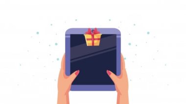 online alışveriş ve hediye animasyonu olan bir tablet