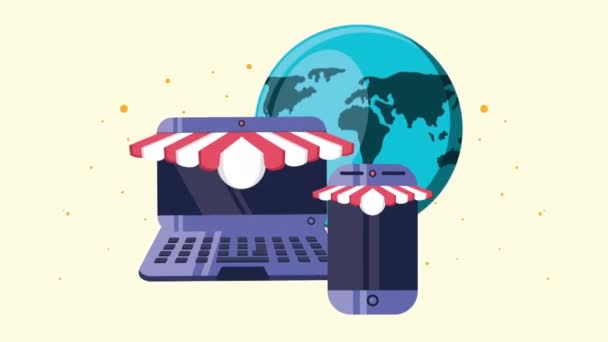 Laptop med shopping online animation — Stockvideo