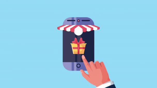 Smartphone med shopping online animation — Stockvideo