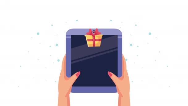 Tablet con shopping online e animazione regalo — Video Stock