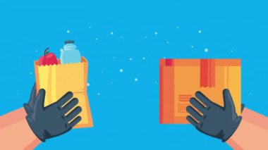 teslimat servisi el kaldırma kutusu ve bakkaliye animasyonu