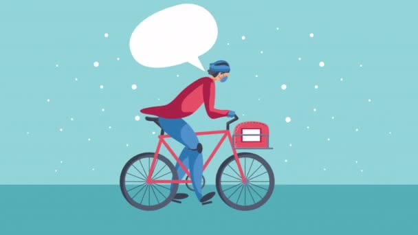 Trabajador de servicio de entrega en animación de bicicletas — Vídeo de stock