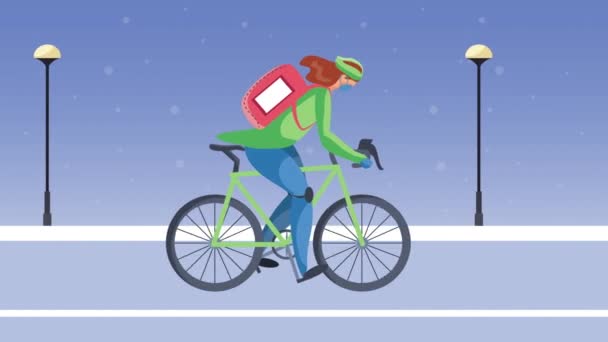 Leveranstjänsteman på cykel på väg animation — Stockvideo