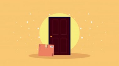 Kapısında kutu olan teslimatçı kadın animasyonu