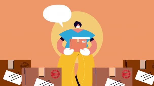Pracovník doručovací služby s animací krabic — Stock video