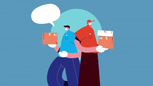 Trabalhadores de serviços de entrega com caixas de animação — Vídeo de Stock