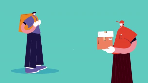 Entrega de trabajadores de servicios con cajas de animación — Vídeo de stock