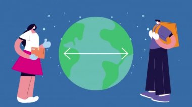 Kutusu ve kadın animasyonu olan servis elemanı