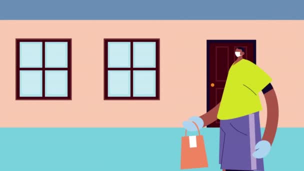 상자와 여성 애니메이션을 갖고 있는 배달 서비스 직원 — 비디오