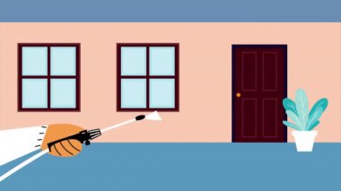 Biyolojik koruma giysisi ve dezenfektan spreyi olan bir işçi.