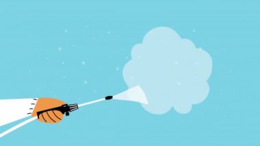 Biyolojik koruma giysisi ve dezenfektan sprey servisi olan bir işçi.