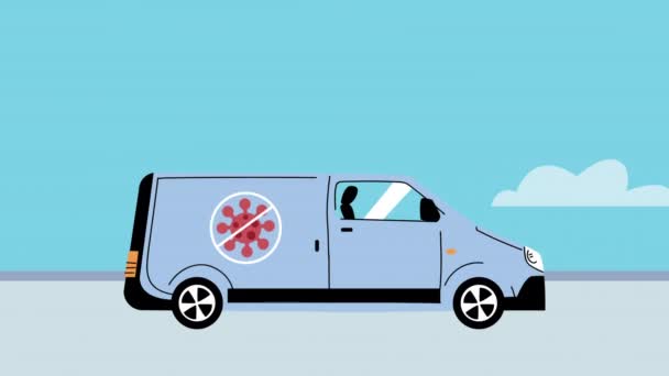 Coronavirus exterminador carro animação ícone — Vídeo de Stock