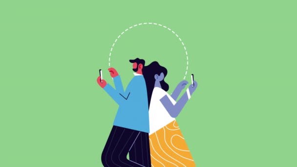 Пара використовує смартфони, що працюють вдома — стокове відео