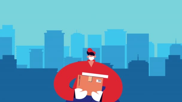 Trabajador de servicio de entrega con animación box — Vídeos de Stock