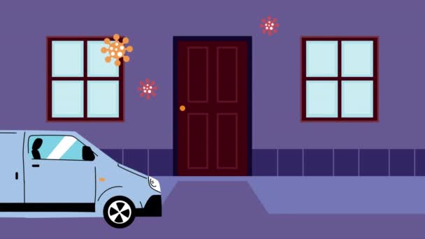 Coronavirus exterminateur voiture animation icône — Video