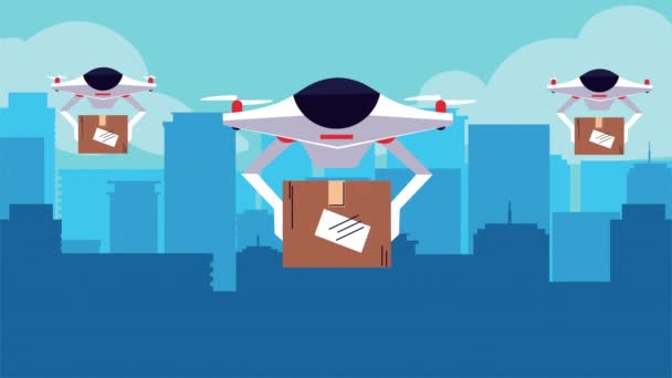 Servicio de entrega con dron y cajas de animación — Vídeo de stock