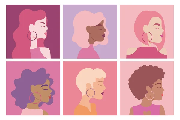 Serie di carte con ritratti di donne — Vettoriale Stock