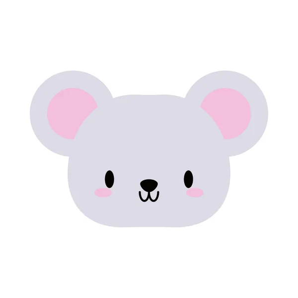 Tête souris kawaii, icône de style plat — Image vectorielle