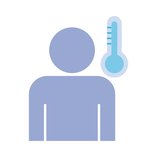 Ateş ve termometresi olan insan profili, düz biçim simgesi — Stok Vektör
