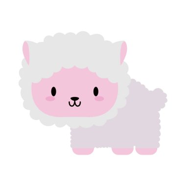 Şirin koyun yavrusu Kawaii, düz stil ikonu.