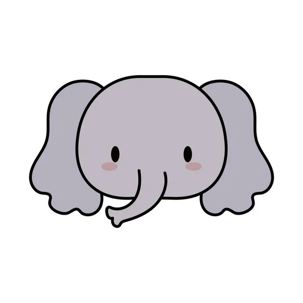 Hoofd olifant baby kawaii, lijn en vul stijl pictogram — Stockvector