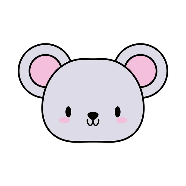 Cabeza ratón kawaii, línea y relleno icono de estilo — Vector de stock