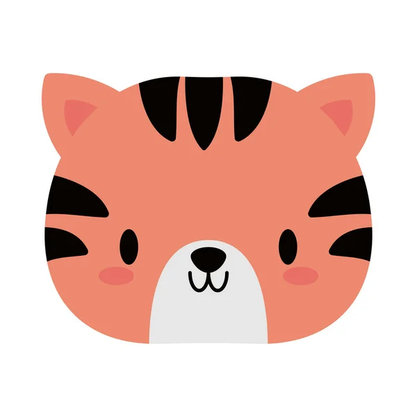 Cabeza de tigre bebé kawaii, icono de estilo plano — Vector de stock