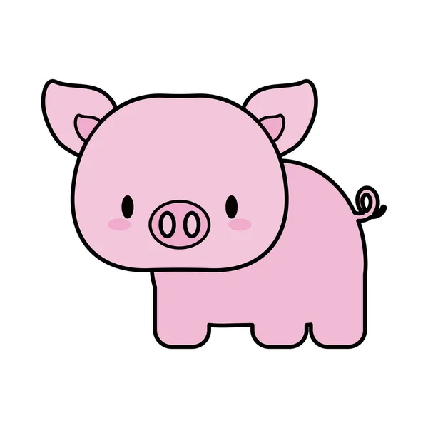 Mignon bébé cochon kawaii, ligne et icône de style de remplissage — Image vectorielle