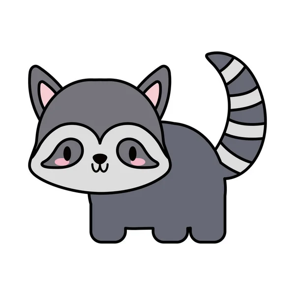 Cute raccoon kawaii, line and fill style icon — Stock Vector