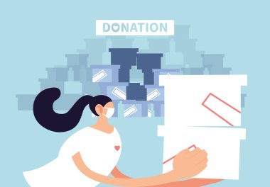 Bağış yapmak için maske takan bir kadın.