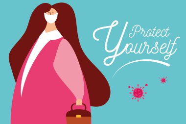 Kendini koru, kadın yüz maskesi tak.