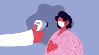 Kadın hasta kovid19 için tıbbi maske takıyor.