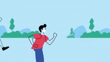 Kovid19 önleme operasyonu için tıbbi maske takan genç bir çift.