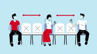 Covid19 önleme ve sosyal mesafe için tıbbi maske takan gençler