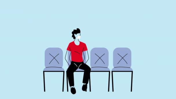 jeune homme portant un masque médical pour covid19 sièges de prévention dans les chaises waitroom