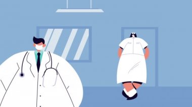 Doktor çift kovid19 için tıbbi maske takıyor.