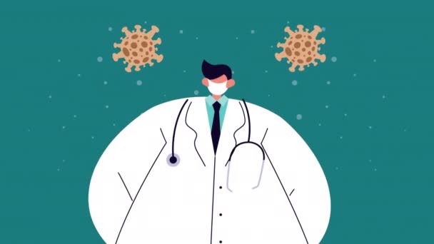 Dokter mengenakan masker medis untuk perlindungan covid19 — Stok Video