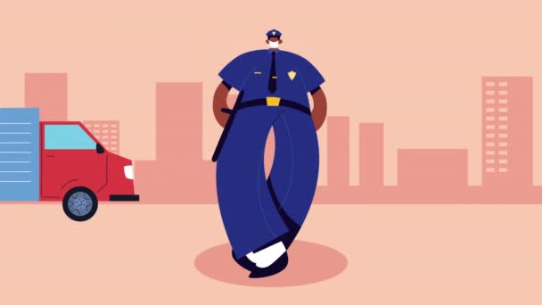 Polizist mit medizinischer Maske zum Covid19-Schutz — Stockvideo