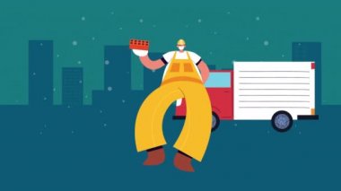 Covid19 koruması için tıbbi maske takan bir müteahhit.