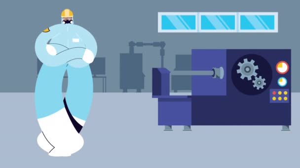 Industrial worker wearing biosafety suit for covid19 protection in factory — Stock Video