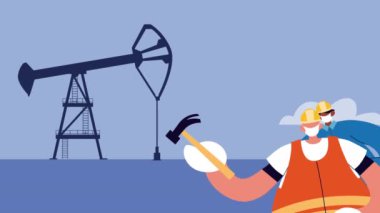 Rafineride kovid19 koruması için tıbbi maske takan mimar ve mimar.