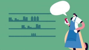 Tıbbi maske takan ev hanımı, süpermarkette kovid19 korunması için market alışverişi yapıyor.