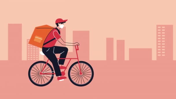 Courier in bicycle delivery service animation — Stock Video