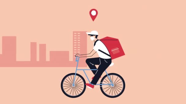 Mensajero en animación de servicio de entrega de bicicletas — Vídeo de stock
