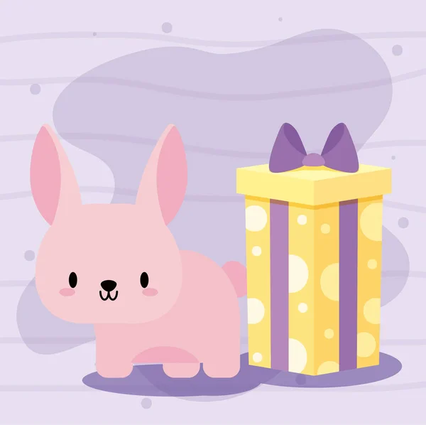 Tarjeta de cumpleaños lindo con conejo kawaii — Vector de stock