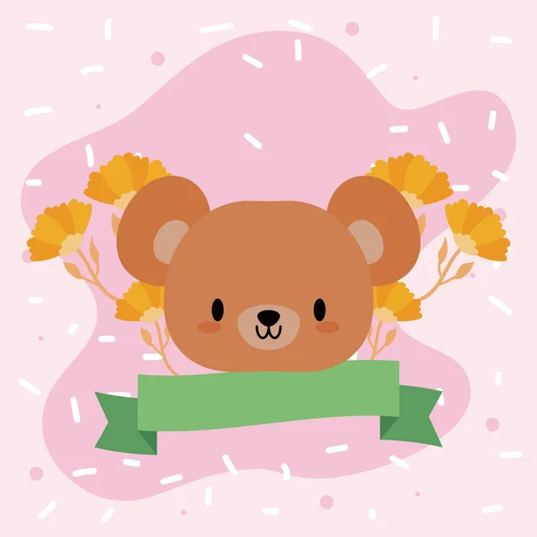 Head of bear baby kawaii with decor — Stock Vector
