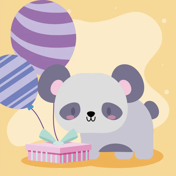 Tarjeta de cumpleaños lindo con oso panda bebé kawaii — Vector de stock